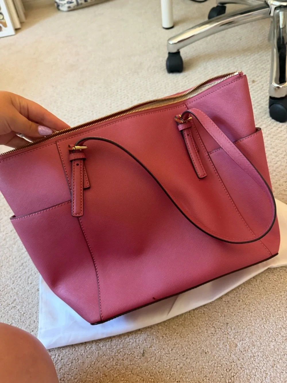 Michael Kors Rose Pink Saffiano Leather Tote with Gold Hardware